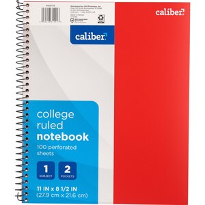 Caliber 1 Subject Notebook College Ruled, 11" x 8.5"