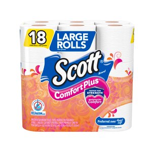 Scott ComfortPlus Toilet Paper, Double Roll, 18 Rolls, Bath Tissue