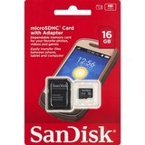 SanDisk 16GB MicroSDHC Memory Card With Adapter, thumbnail image 1 of 1