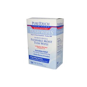 Puretouch Skin Care Medicated Individual Flushable Moist Tush Wipes Packets, 24CT