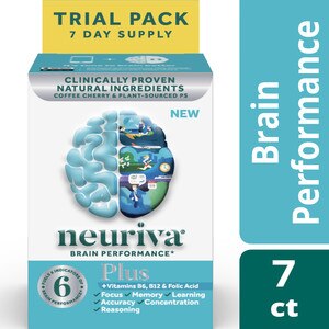 NEURIVA Plus Brain Performance, Brain Support Supplement With Clinically Proven Natural Ingredients (Coffee Cherry & Plant Sourced PS), 7 CT