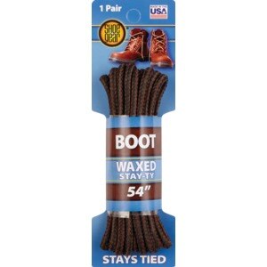 Shoe Gear Waxed Stay-Ty Boot Laces, Brown, 54", 1 Pair