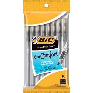 BIC Round Stic Grip Xtra Comfort Ballpoint Pens, 8 CT