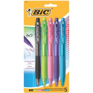 BIC BU3 Grip Retractable Ball Point Pen, Medium Point (1.0mm), Assorted Fashion Colors, Pack of 7