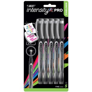 BIC Intensity Pro Fineliner Marker Pen, Medium Point (0.5mm), Black, Pack of 7