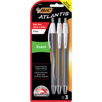 BIC Atlantis Fine Black Ball Pen, Exact, 3 CT