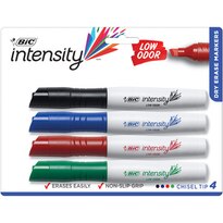 BIC Intensity Low Odor Dry Erase Marker, Tank Style, Chisel Tip, Assorted Colors, Pack of 6