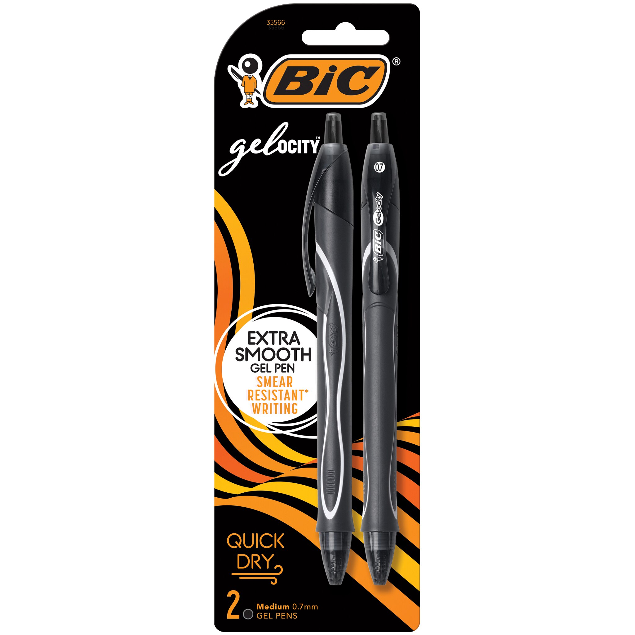 BIC Gel-ocity Quick Dry Retractable Gel Pen, Medium Point (0.7mm) Black, Pack of 4