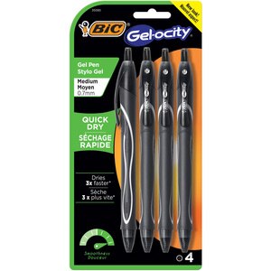 BIC Gel-ocity Quick Dry Gel Pen, Medium Point (0.7mm), Black, Pack of 6