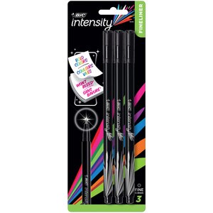 BIC Intensity Fineliner Marker Pen, Fine Point (0.4mm), Black, Pack of 5