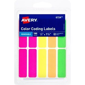 Avery Neon Removable Color Coding Labels, 1/2"x 1 3/4"