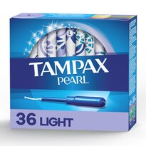 Tampax Pearl Tampons, Light Absorbency with LeakGuard Braid, Unscented, 36 Count