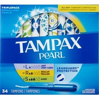 Tampax Pearl Tampons with LeakGuard Braid, Unscented, Light/Regular/Super