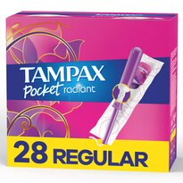 Tampax Pocket Radiant Compact Tampons Regular Absorbency, Unscented, 28 Count