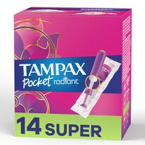 Tampax Pocket Radiant Compact Tampons Super Absorbency, Unscented, 14 Count