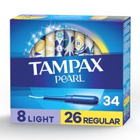 Tampax Pearl Tampons, Light/Regular Absorbency with LeakGuard Braid, Duo Pack, Unscented, 34 Count