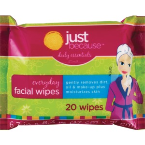 Just Because Daily Essentials Everyday Facial Wipes, 20CT