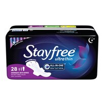 Stayfree Ultra Thin Pads with Wings, Overnight, 28 CT