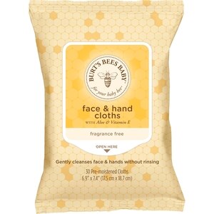 Burt's Bees Baby Face & Hand Cloths, Unscented Cleansing Wipes, 30 CT