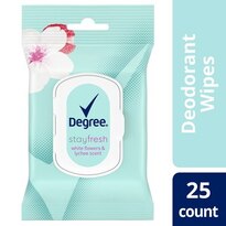 Degree Stay Fresh On-The-Go White Flowers and Lychee Deodorant Wipes, 25 ct