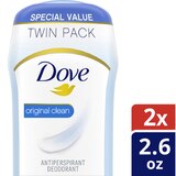 Dove Original Clean Antiperspirant Deodorant, 2.6 oz, Twin Pack, thumbnail image 1 of 1