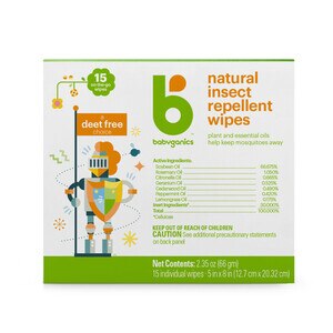 Babyganics Natural Insect Repellent Wipes, 15 CT