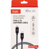 Itek High Speed Charging Type-C to Lightning Nylon Braided Cable, 4 FT, Black