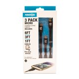 Powerxcel 3 Pack Micro Charge & Sync Cables, thumbnail image 1 of 1