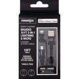 Rapid Charge Braided 10Ft 2-In-1 Lightning & Micro Charge & Sync Cable, Black, thumbnail image 1 of 1