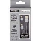 Rapid Charge Braided 10Ft 2-In-1 Lightning & Micro Charge & Sync Cable, Silver, thumbnail image 1 of 1