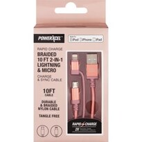 Rapid Charge Braided 10Ft 2-In-1 Lightning & Micro Charge & Sync Cable