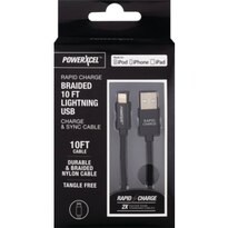 Rapid Charge Braided 10Ft Lightning USB Charge & Sync Cable, Black