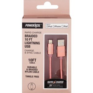 Rapid Charge Braided 10Ft Lightning USB Charge & Sync Cable, Rose Gold