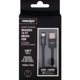 Rapid Charge Braided 10Ft Micro USB Charge & Sync Cable, Black, thumbnail image 1 of 1