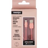 Rapid Charge Braided 10Ft Micro USB Charge & Sync Cable, Rose Gold, thumbnail image 1 of 1