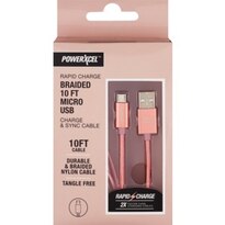 Rapid Charge Braided 10Ft Micro USB Charge & Sync Cable, Rose Gold