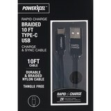 Rapid Charge Braided 10Ft Type-C USB Charge & Sync Cable, Black, thumbnail image 1 of 1