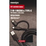 PowerXcel 2 in 1 Micro and Type C Leather USB Charge and Sync Cable, thumbnail image 1 of 1