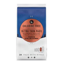 L. Chlorine Free Ultra Thin Overnight Absorbency Pads with Wings, 24 Count