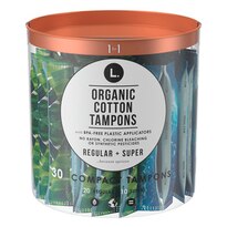 L. Organic Cotton Regular and Super Absorbency Compact Tampons Multipack 30 Count