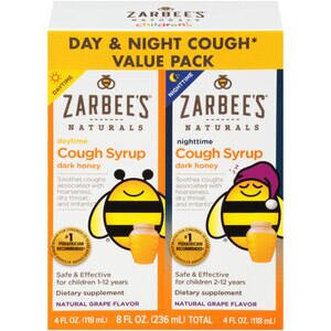 Zarbee's Naturals Children's Cough Syrup* with Dark Honey Daytime & Nighttime, Grape, 4 Oz. (2 Pk)
