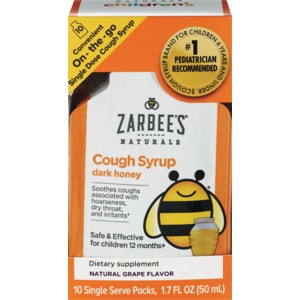 Zarbee's Naturals Children's Dark Honey Cough Syrup, Natural Grape Flavor, 10CT, 1.7OZ