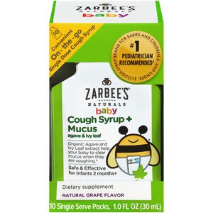 Zarbee's Naturals Baby Dietary Supplement Cough Syrup, Natural Grape Flavor, 10CT, 1OZ
