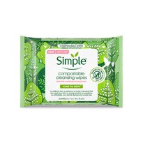 Simple No Artificial Perfume or Color, Paraben Free, Phthalate Free, Kind to Skin Compostable Makeup Removing Cleansing Wipes, 25CT