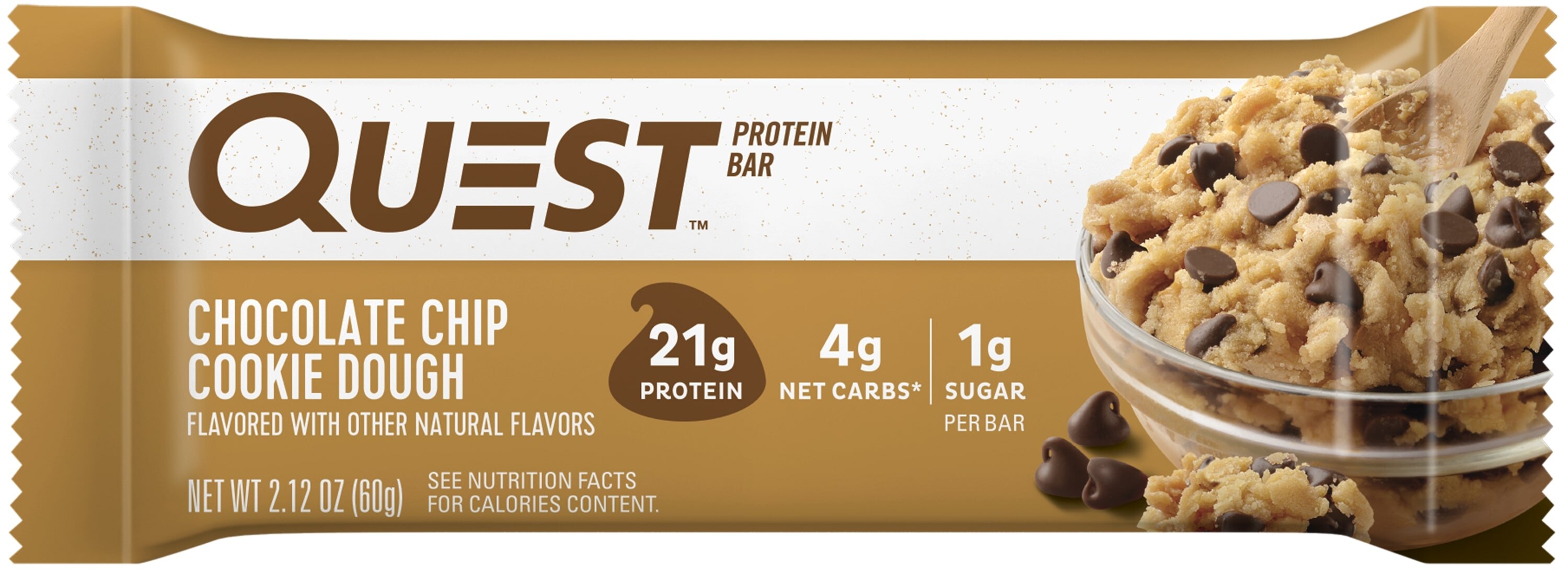 Quest Nutrition Chocolate Chip Cookie Dough Protein Bar, High Protein, Low Carb, Gluten Free, Soy Free, Keto Friendly, Single