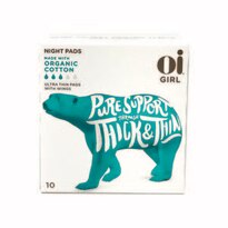 Oi Girl Organic Cotton Ultra Thin Pads with wings wrapped individually, Night 10 CT