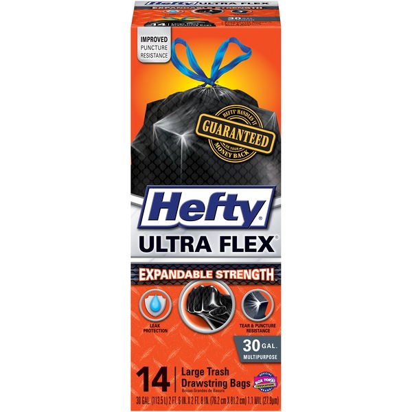 Hefty Ultra Flex Large Trash Bags 30 Gallon, 14CT