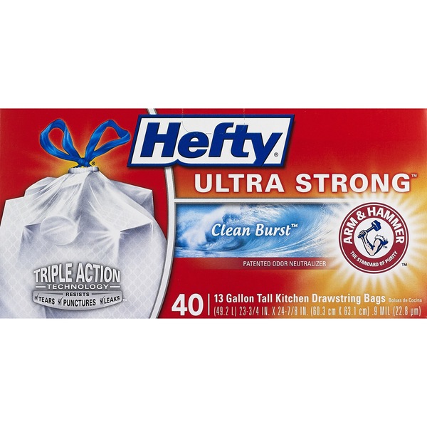 Hefty Ultra Strong 13 Gallon Tall Kitchen Drawstring Bags, 40 Bags