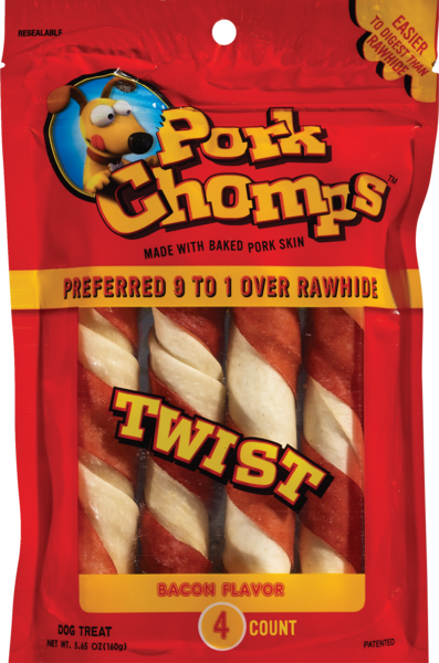 Pork Chomps Dog Treat, Bacon Flavor, 4CT