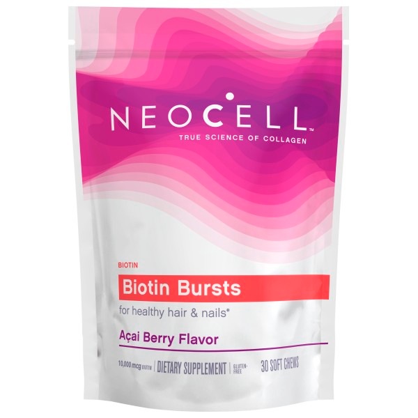 Clicking on the image opens a new modal with 1 larger images of NeoCell Biotin Burst Soft Chews, Brazilian Acai Berry, 30 CT. Some images may not have descriptive text. 1 out of 1.